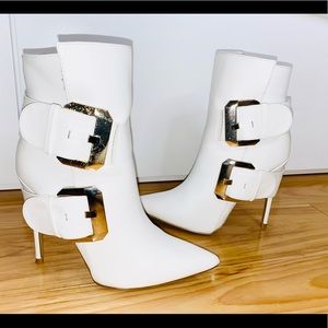 Fashion Nova White Buckle Booties
